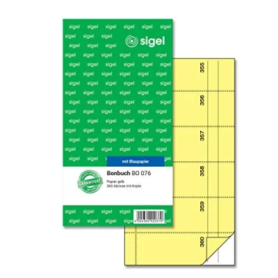 Abbildung von SIGEL BO076 Bonbuch Bonblock, 360 Abrisse, gelb, 10,5 x 20 cm, 2x60 Blatt