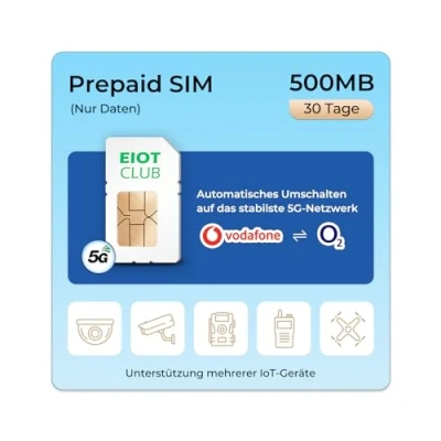 Abbildung von EIOTCLUB Prepaid SIM Karte für 5G/4G LTE Überwachungskamera, Wildkamera, WiFi Router, Unterstützt Vodafone, O2 Netzwerk, Nur Daten, Ohne Vertrag, Registrierung
