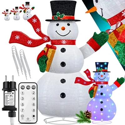 Abbildung von KESSER® LED Schneemann 180cm Mit Fernbedienung 8 Modi Bunter Farbspiel Timer 24H Weihnachtsfigur Beleuchtet Weihnachtsdekoration für Indoor &amp; Outdoor Wetterfest IP44 Weihnachtsbeleuchtung