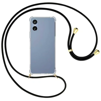 Abbildung von mtb more energy® Handykette kompatibel mit Sony Xperia 5 VI / 10 (6.1&#039;&#039;) schwarz/Metallteile: Gold Smartphone Hülle zum Umhängen TPU Case