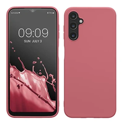 Abbildung von kwmobile Hülle kompatibel mit Samsung Galaxy A14 5G weiches TPU Silikon Case Cover geeignet für kabelloses Laden Dark Rose