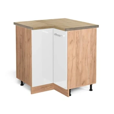 Abbildung von Vicco Eckschrank R Line, Weiß Hochglanz/Goldkraft Eiche, 75.6 cm, AP Eiche