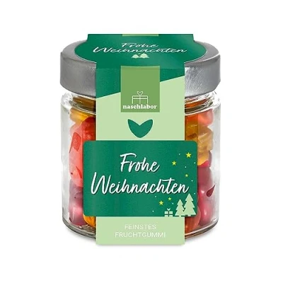 Abbildung von Frohe Weihnachten Fruchtgummi im Geschenkglas 120g Süße Gummibärchen zur Weihnachtszeit Adventskalender Geschenk für die ganze Familie