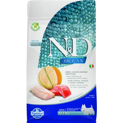 Abbildung von FARMINA N&amp;amp D Ocean Dog Lachs, Kabeljau, Cantaloupe, Melone Adult Mini Trockenfutter für Hunde 800 g
