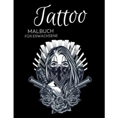 Abbildung von Tattoo Malbuch für Erwachsene: Anti Stress Geschenke, Detaillierte Designs zum Ausmalen