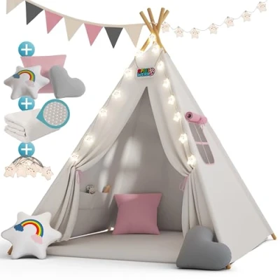 Abbildung von Spielwerk Spielzelt 2,5 cm Bodenmatte Lichterkette Baumwolle 3 Kissen Kinder Tipi
