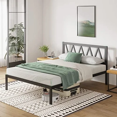 Abbildung von Novilla Bettgestell Metallbett 150x200 cm mit Lattenrost Metallrahmenbett Kopfteil Design Ehebett Gästebett Schwarz