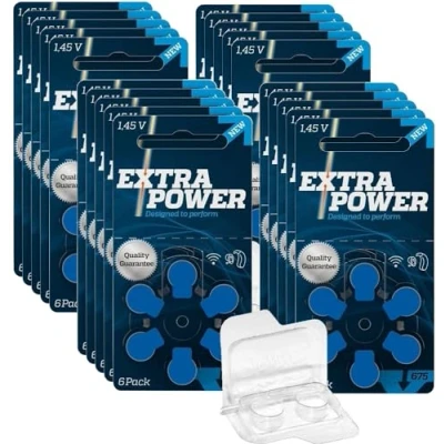 Abbildung von 120x Extra Power Gr. 675 20x 6er Blister Hörgerätebatterien PR44 Blau 24600 + Aufbewahrungsbox für 2