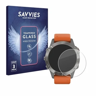 Abbildung von Savvies Panzer Schutz Glas für Garmin Fenix 6 Pro Solar (3 Stück) 9H Hartglas, Anti Fingerprint, Displayschutz