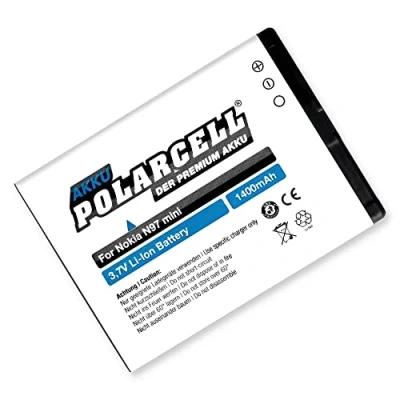 Abbildung von PolarCell BL 4D Akku für Nokia N97 Mini E5 00 E7 N8 808 Pure View 1400mAh Starke Ersatz Batterie 17% mehr Kapazität als der Original selektierte A+ Qualitätszellen