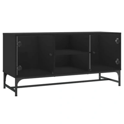 Abbildung von vidaXL TV Schrank mit Glastüren, Fernsehschrank viel Stauraum, Lowboard für Fernseher Wohnzimmer, Fernsehtisch Möbel HiFi Schrank, Schwarz