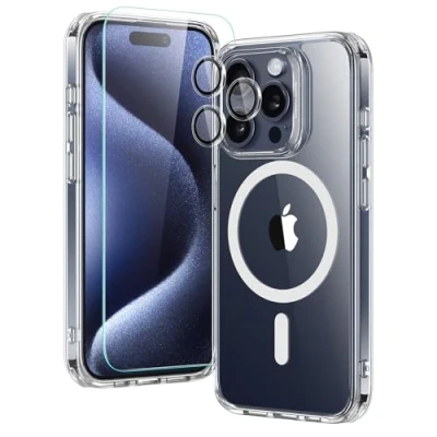 Abbildung von ESR für iPhone 15 Pro Hülle Set, Kompatibel mit MagSafe, 1 Displayschutzfolie aus gehärtetem Glas, Satz Kamera Schutzfolien, Militärnorm Schutz, vergilbungs kratzfestes Case, Classic Serie, Klar