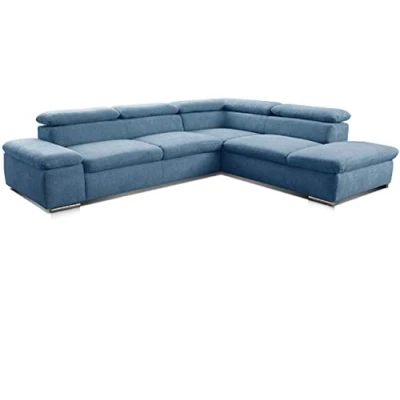 Abbildung von Cavadore Ecksofa Alkatraz / Modernes L Form Schlafsofa mit Bett, Ottomane und verstellbaren Kopfteilen Maße: 272 x 73 226 Webstoff, Blau