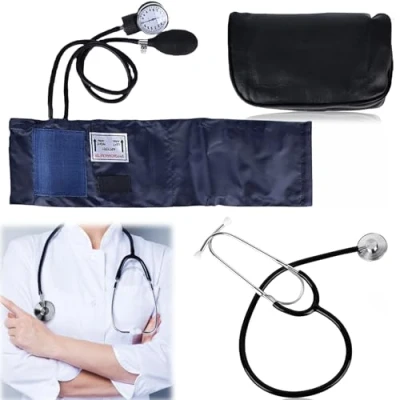 Abbildung von Manuelles Blutdruckmanschette und Stethoskop Kit, Professionelles Oberarm Aneroid Blutdruckmessgerät mit Einkopf Stethoskop, Erwachsenen Manschette, Pumpball, Tragetasche für Hause, Schwarz