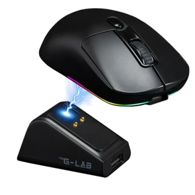 Abbildung von The G Lab Kult Titanium Pro kabellose Gaming Maus mit Ladestation Bluetooth/USB 2.4/kabelgebundener Dreifachmodus, Lange Akkulaufzeit, RGB, 12.000 DPI, 100% anpassbar PC/PS4/PS5 New