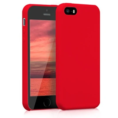 Abbildung von kwmobile Hülle kompatibel mit Apple iPhone SE (1.Gen 2016) / 5 5S Silikon Handy Case Handyhülle weiche Oberfläche kabelloses Laden Rot matt