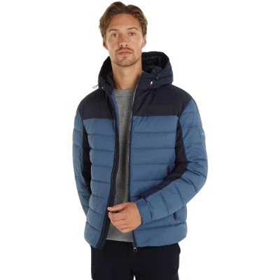 Abbildung von Tommy Hilfiger Herren Pufferjacke mit Kapuze, Blau (Aegean Sea), XS