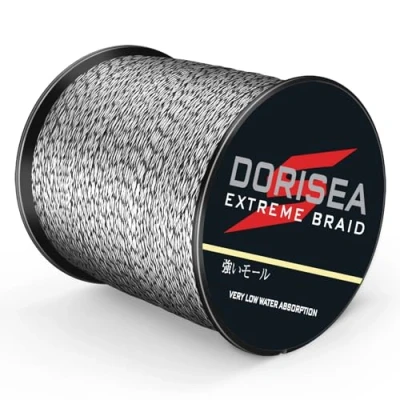 Abbildung von DORISEA Extreme Braid geflochtene Angelschnur, 100 % PE, 300 m, 2,7250 kg getestet, abriebfest, unglaubliche Superline, kein Dehnen, kleiner Durchmesser, Schwarz und Weiß, 2,7 kg/0,1 mm