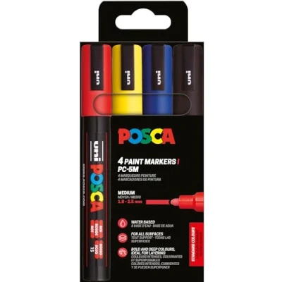 Abbildung von POSCA Uni Ball 182545 Marker Set, 4 Acrylstifte PC 5M, Permanent 1,8 2,5 mm Rundspitze