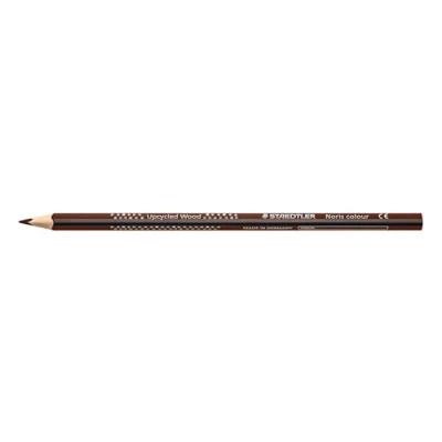 Abbildung von STAEDTLER Buntstifte Noris colour 187, ergonomisches Dreikantformat, rutschfeste Oberfläche, hohe Bruchfestigkeit, Made form Upcycled Wood, Faltschachtel mit 12 Farbstifte, van dyke braun, 187 76