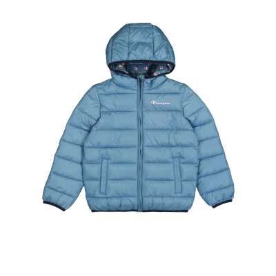 Abbildung von Champion Script SHOP Hooded Contrast Small LOGO Unisex Winterjacke für Kinder, Größe: 150/155, Dark blue