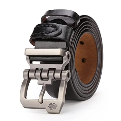 Abbildung von BISON Denim Gürtel Herren,Ledergürtel Jeansgürtel Business Metall Retro für Herren Kleidung 38mm Breit mit Geschenkbox N71223 1BM 110
