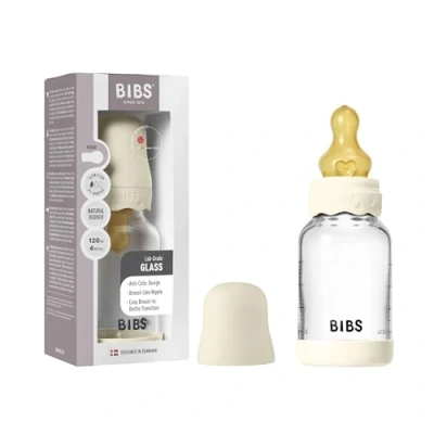 Abbildung von BIBS Boheme Baby Glass Bottle 120ml, Vermindert Koliken, Runder Sauger aus Naturkautschuklatex, Unterstützt das Stillen. Hergestellt in Dänemark Ivory
