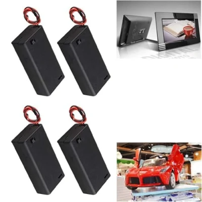Abbildung von 4 Stück 2x1.5V 3V AA Kunststoff Batteriehalter mit Hülle, Anschlusskabel und EIN/AUS Schalter, 2X Mignon &#039;AA&#039;, Batterie Halterung