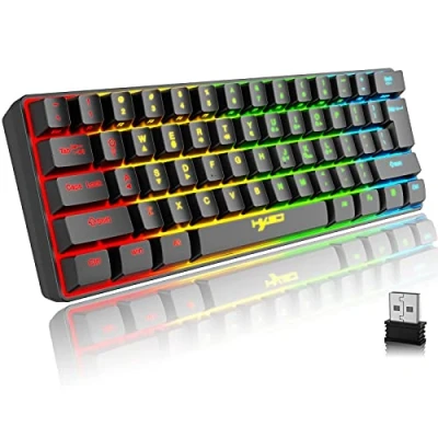 Abbildung von Tastatur Kabellos Gaming, 61 Tasten Bluetooth 5.0 + 2.4G Dual Modus Ergonomische Ultrakompakte Leise 60% mit Regenbogen Hintergrundbeleuchtung Akku für Windows Mac PC PS4 Gamer, Schwarz