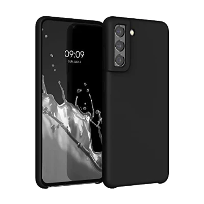Abbildung von kwmobile Hülle kompatibel mit Samsung Galaxy S21 FE Silikon Handy Case Handyhülle weiche Oberfläche kabelloses Laden Schwarz