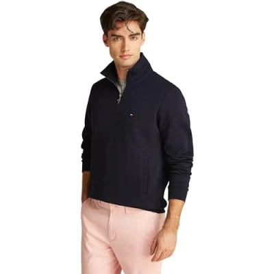 Abbildung von Tommy Hilfiger Herren Sweatshirt mit Reißverschluss Essential Intechno 1/4 Zip Stehkragen, Blau (Desert Sky), XXL