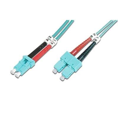 Abbildung von DIGITUS DK 2532 10/3 Glasfaserkabel OM3 10 m LC zu SC Duplex LWL Kabel 1/10/40/100 Gbit/s MM Multimode Glasfaser LAN Fasertyp: 50/125 µ Türkis (Aqua)