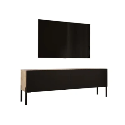 Abbildung von TV Schrank in Wotan Eiche/Schwarz Matt mit Beinen Schwarz, A: B: 140 cm, H: 52 T: 32 cm