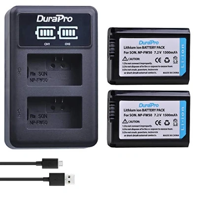 Abbildung von DuraPro 2X NP FW50 Akku + LED USB Dual Ladegerät für Sony Alpha7 7ii 6500 6400 6300 6000 5100 SLT A55V A33 A35 A37 NEX 7 6 F3 3 5 5N 5T Kamera