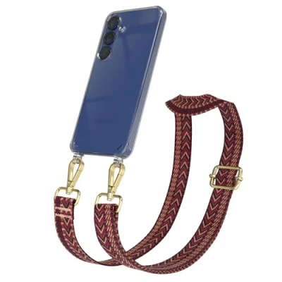 Abbildung von EAZY CASE Handykette mit verstellbarem Trageriemen für Galaxy S25 Taschengurt zum Wechseln transparenter Handyhülle Hülle dünner Schulterriemen in Pink Blau Gold