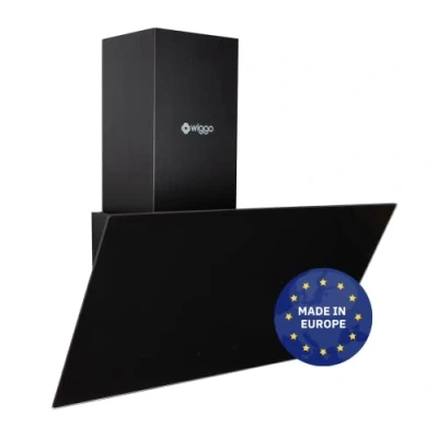 Abbildung von Wiggo Dunstabzugshaube 50cm kopffrei I Abluft Umluft Dunstabzug 300m3/h LED Touch Display 3 Stufen Schräghaube inkl. Fettfilter &amp; 2x Kohlefilter Abzugshaube (Schwarz 1 Glas)