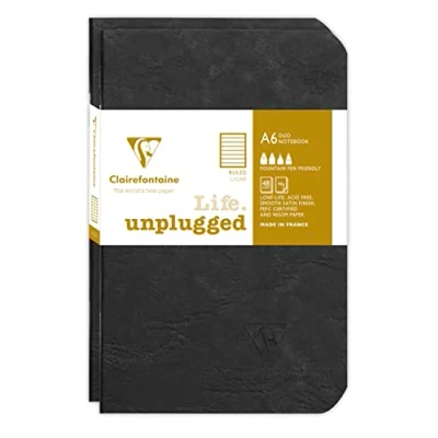 Abbildung von Clairefontaine 734171C Age Bag DUO Set aus 2 Notizheften 9x14cm , geheftet, 48 Blatt 90g, liniert Schwarz, 1