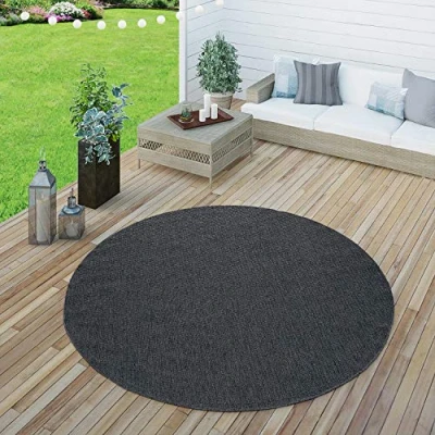 Abbildung von Paco Home Outdoor Teppich wetterfest für Garten, Terrasse &amp; Balkon flachgewebt in Moderner Sisaloptik einfarbig pflegeleicht UV beständig Navy Blau, Grösse:140x200 cm