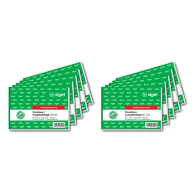 Abbildung von SIGEL SD026/10 Ausgabe / Einnahmebelege A6 quer, 2x40 Blatt, selbstdurchschreibend, 10er Pack, aus nachhaltigem Papier
