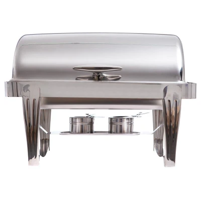 Abbildung von Chafing Dish GN 1/1 mit Rolldeckel inkl. 2 Brennpasten Behälter 63,5 x 45,5 44,5 cm Edelstahl, Gastro Speisenwärmer