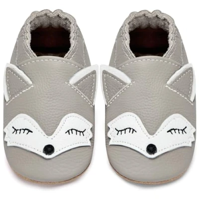 Abbildung von IceUnicorn Krabbelschuhe Baby Lauflernschuhe Jungen Weiche Leder Babyschuhe Kleinkind Lederschuhe mädchen Babyhausschuhe(GrayFuchs,18 24)
