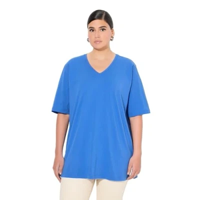 Abbildung von Ulla Popken Relaxed FIT Vneck Tshirt basic, Damen, Größe: 46/48, Peacock blue