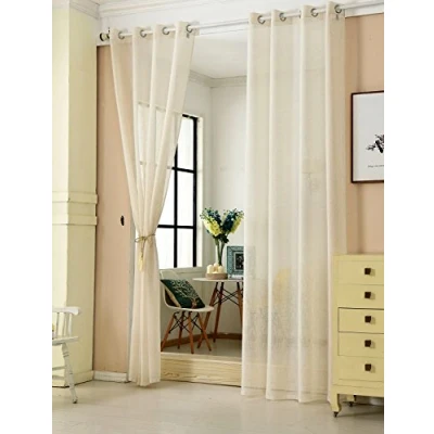 Abbildung von WOLTU 2er Set Gardinen transparent mit Ösen Leinenoptik Vorhang Ösenschal Halbtransparent Stores Voile Fensterschal Deko Leinenvorhang für Wohnzimmer Kinderzimmer Schlafzimmer, 140x245 cm Creme