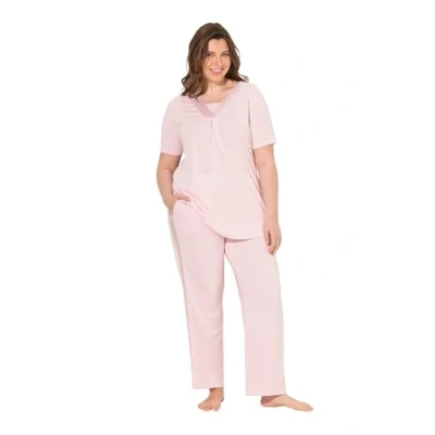 Abbildung von Ulla Popken Detail Twopiece SET Nachtwäsche Set, Damen, Größe: 50/52, Baby pink