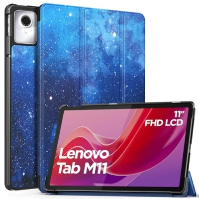 Abbildung von MoKo Hülle für Lenovo Tab M11 11 Zoll (TB330FU/TB330XU) 2024, Dünne PU Leder Tablethülle Tablet Schutzhülle mit Auto Schlaf/Aufwach und Standfunktion, Blau Sterne