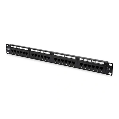 Abbildung von DIGITUS Patchpanel 19 Zoll Cat 6 24 Port RJ45 Ungeschirmt LSA Patch Feld Rack Montage 1HE Schwarz