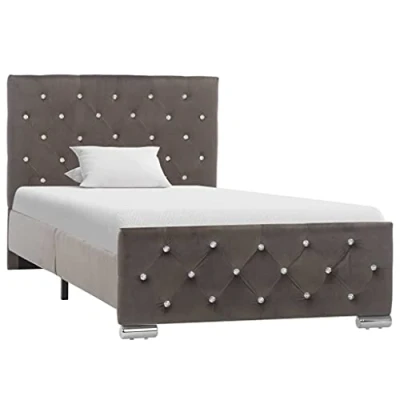 Abbildung von vidaXL Polsterbett Klassisch Bett Einzelbett Stoffbett Ehebett Schlafzimmerbett Bettgestell Bettrahmen Lattenrost Grau Samt 90x200cm