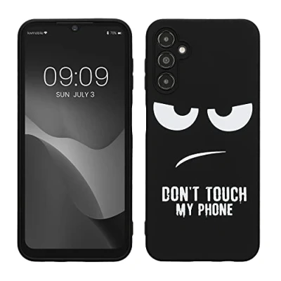 Abbildung von kwmobile Hülle kompatibel mit Samsung Galaxy A14 5G Handyhülle Silikon Case Don&#039;t Touch My Phone Weiß Schwarz