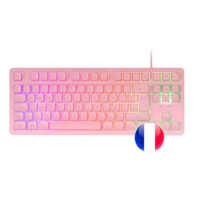 Abbildung von Mars Gaming MK023, Tastatur TKL, Hybrid H Mech Technologie, FRGB Regenbogenbeleuchtung, Anti Ghosting, Universelle Kompatibilität, Rosa, Französisch Sprache