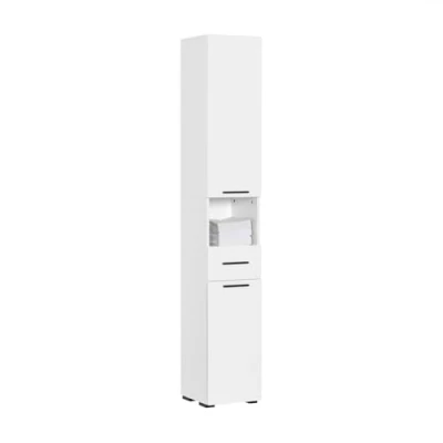 Abbildung von SoBuy Hochschrank mit 2 Türen und 6 Fächern Aufbewahrungsschrank für Bad Badezimmerschrank offenen schmaler Badschrank Weiß BHT ca. 30x182x31cm BZR166 W